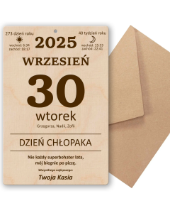 Zabawna Drewniana Kartka z Kalendarza na Dzień Chłopaka z imieniem - KK-DCD003