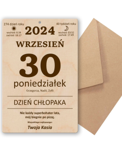 Zabawna Drewniana Kartka z Kalendarza na Dzień Chłopaka z imieniem - KK-DCD003