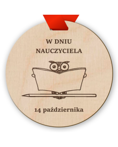 Medal dla nauczyciela z okazji dnia nauczyciela prezent upominek grafiką sowy i datą 14 października