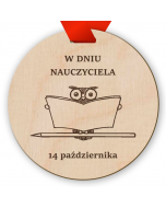 Medal dla nauczyciela z okazji dnia nauczyciela prezent upominek grafiką sowy i datą 14 października